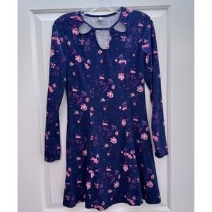 Mudd Navy Floral Cutout Dress Women's M Long Sleeve Stretch RN73277